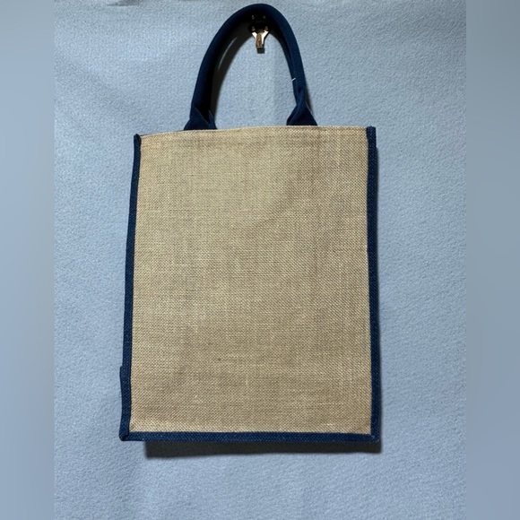 Burlap and Canvas Nautical Navy and white striped Anchor tote bag - Picture 3 of 7